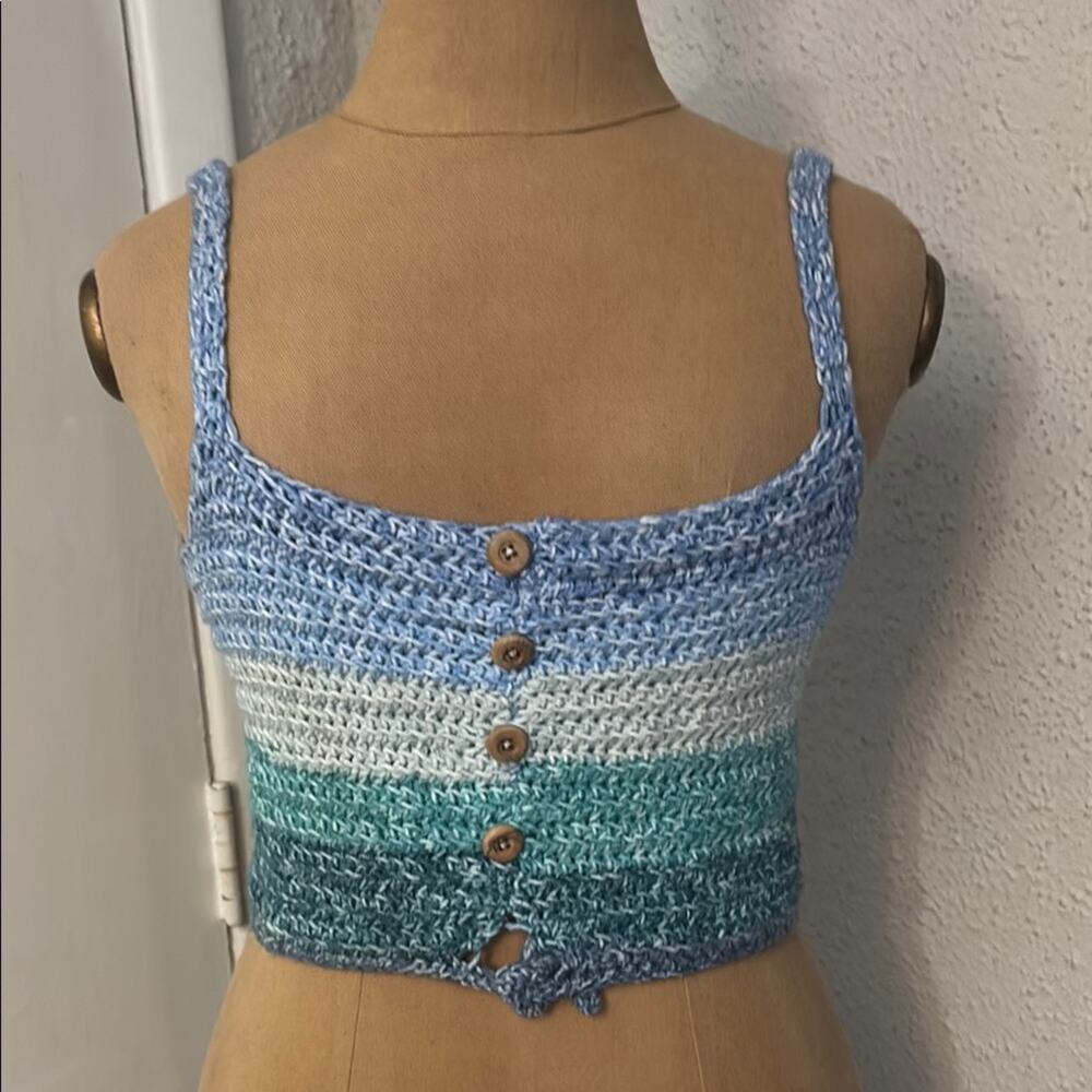 Blue Gradient Knit Crop Top No Size Nautical Boho Coconut Girl Mermaid Rainbow